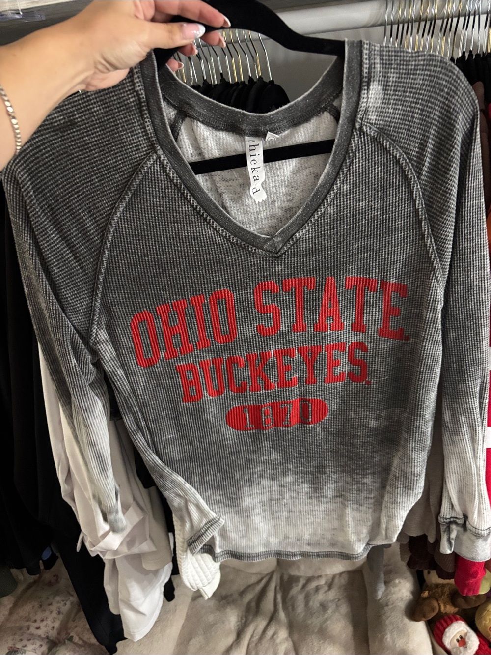Ohio State Buckeyes Gray Washed Waffle V-Neck Pullover by Hicks